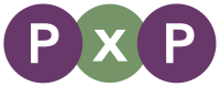 PxP Logo is three circles of the same size. These are purple, green and purple and each contain a letter from the brand name PxP.