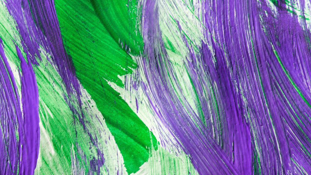 Abstract painting in purple and green.