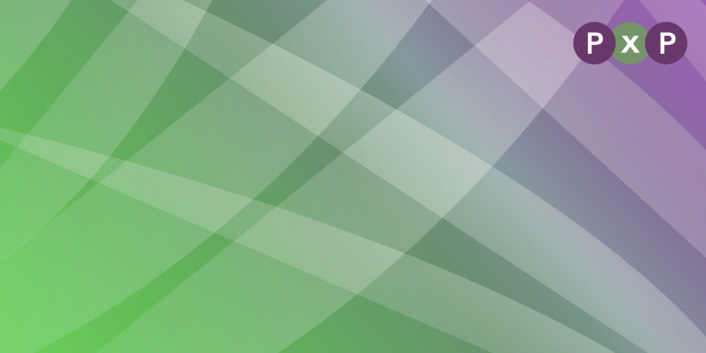 Green and purple gradient banner for the PxP blog